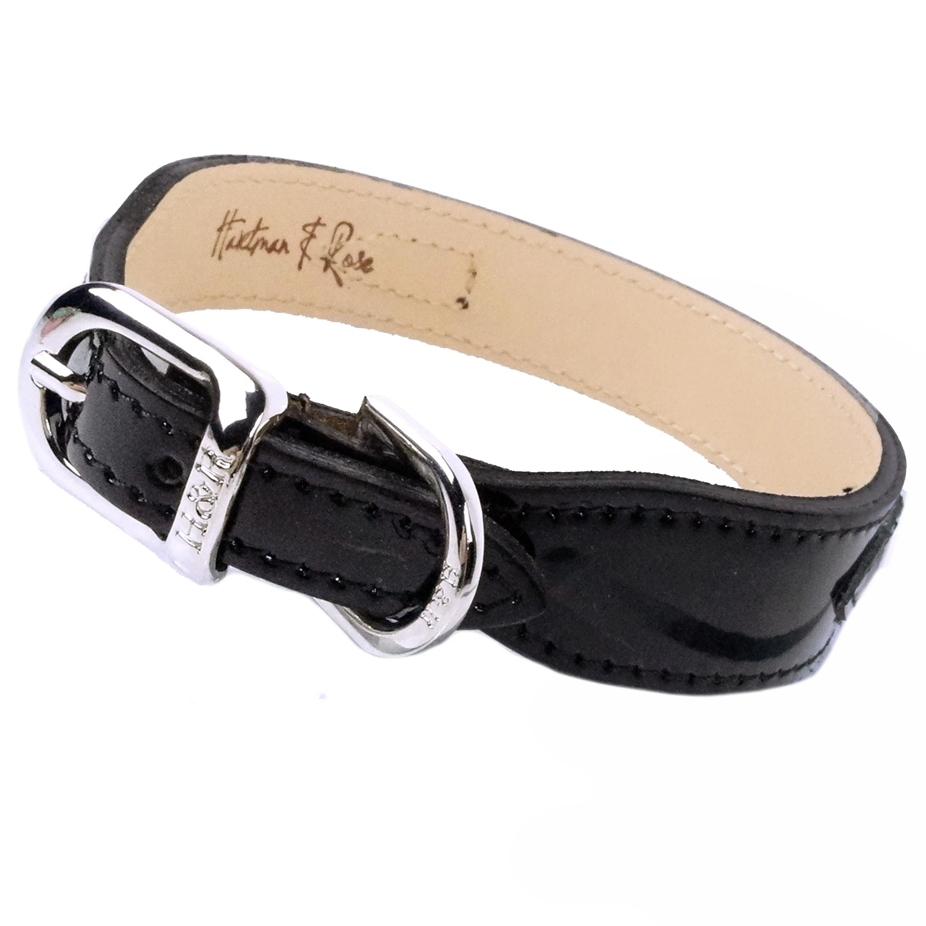 Hugs & Kisses Dog Collar in Black Patent & Nickel