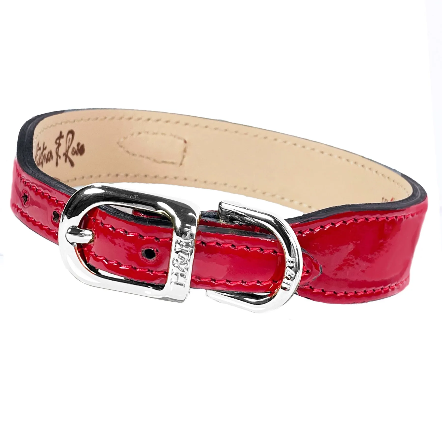 Italian Red Patent Leather Dog Collar & Nickel