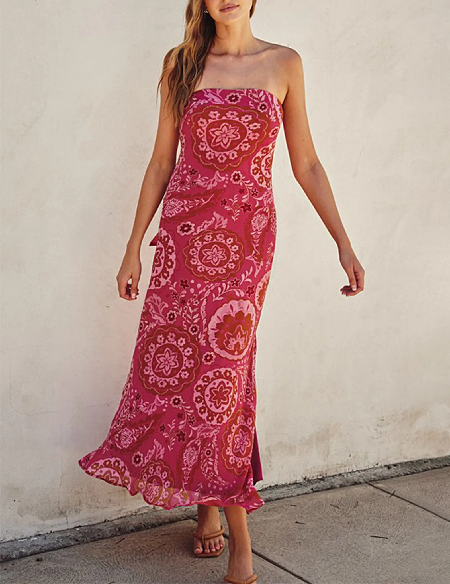 Kamila Strapless Fuchsia Paisley Dress