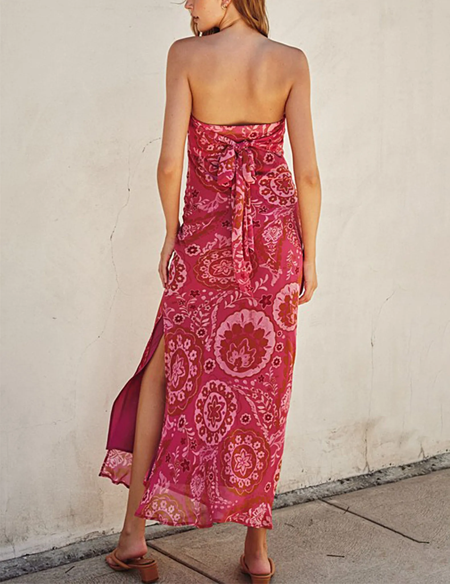 Kamila Strapless Fuchsia Paisley Dress