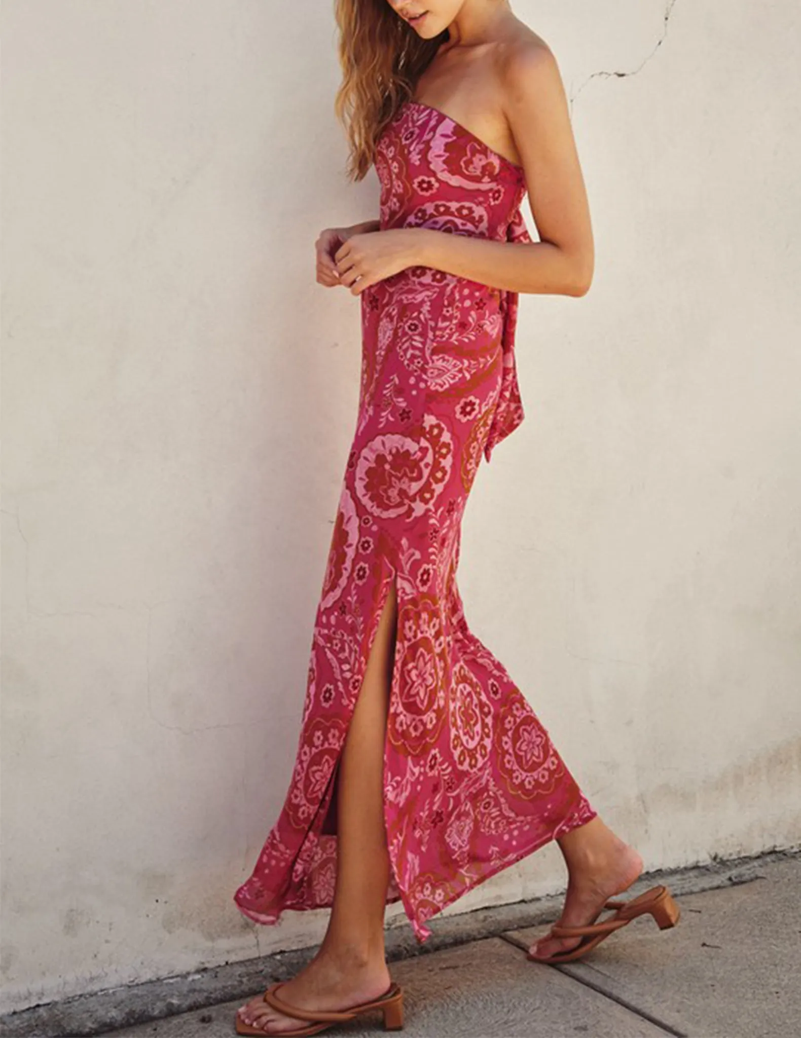 Kamila Strapless Fuchsia Paisley Dress