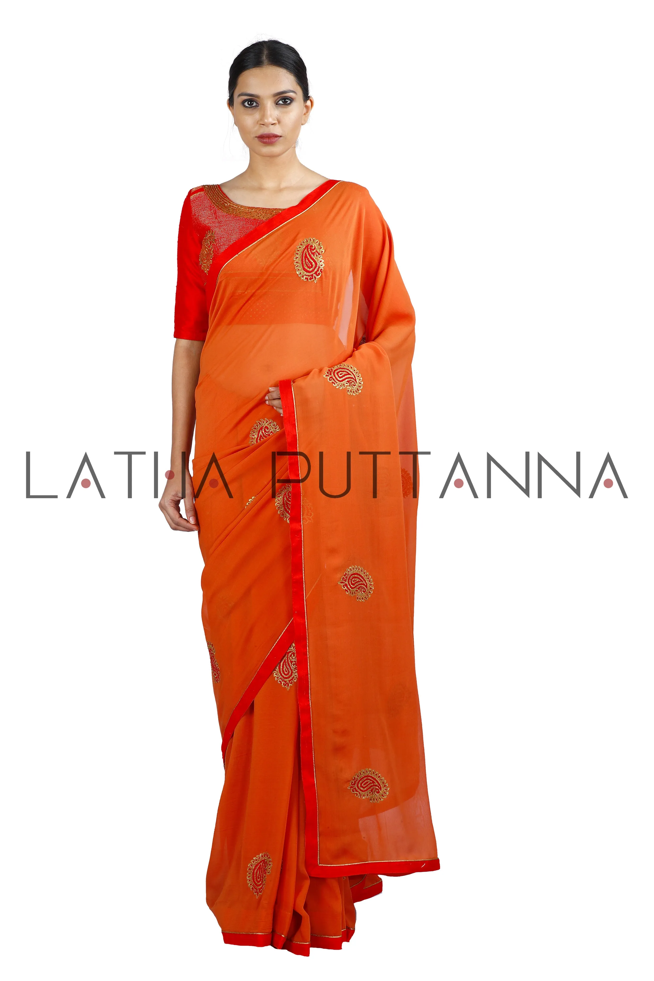 Kesari - Orange Saree with Mango Buttas