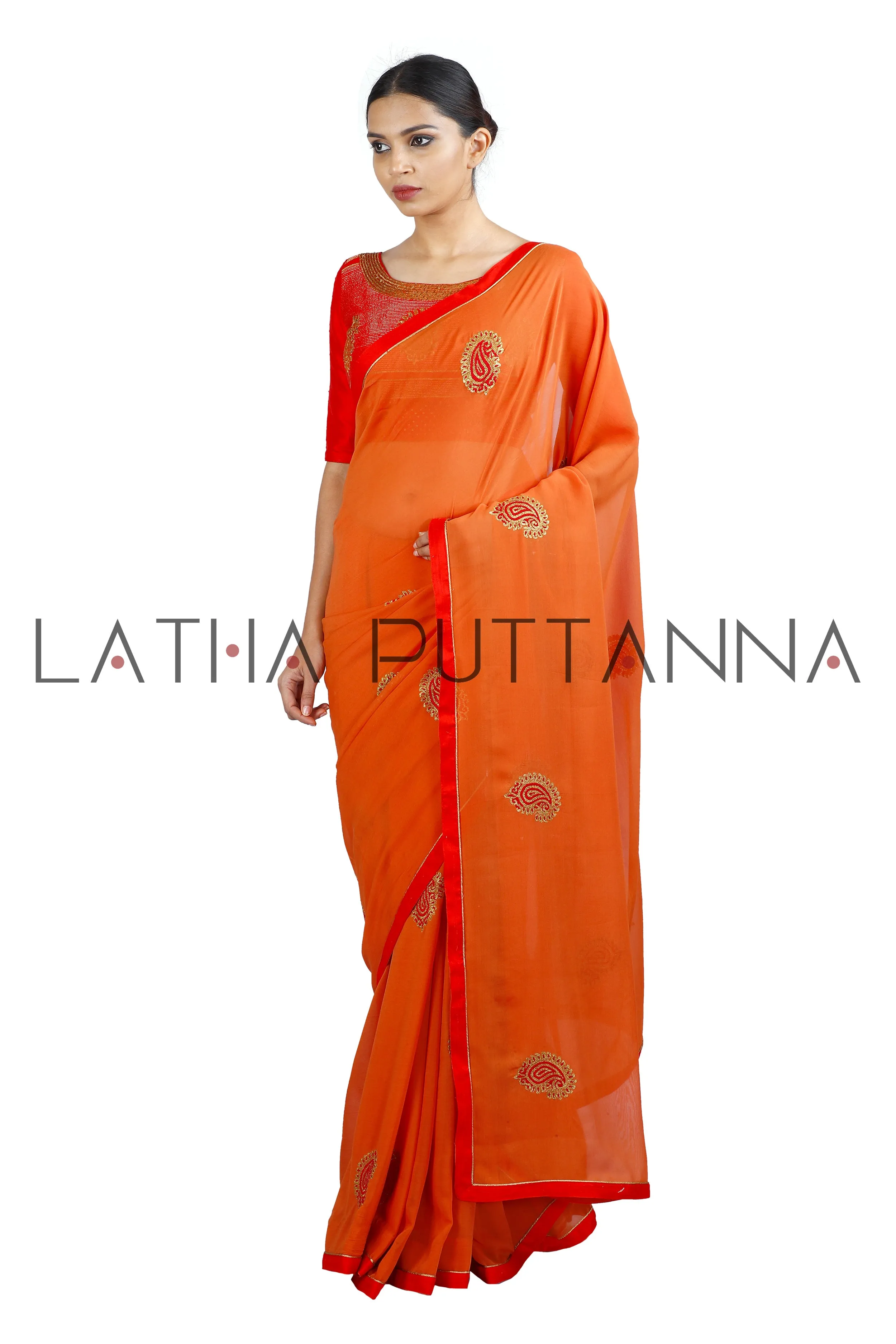 Kesari - Orange Saree with Mango Buttas