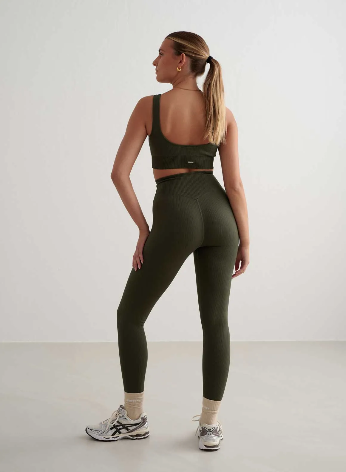 Khaki Ribbed Seamless Tights