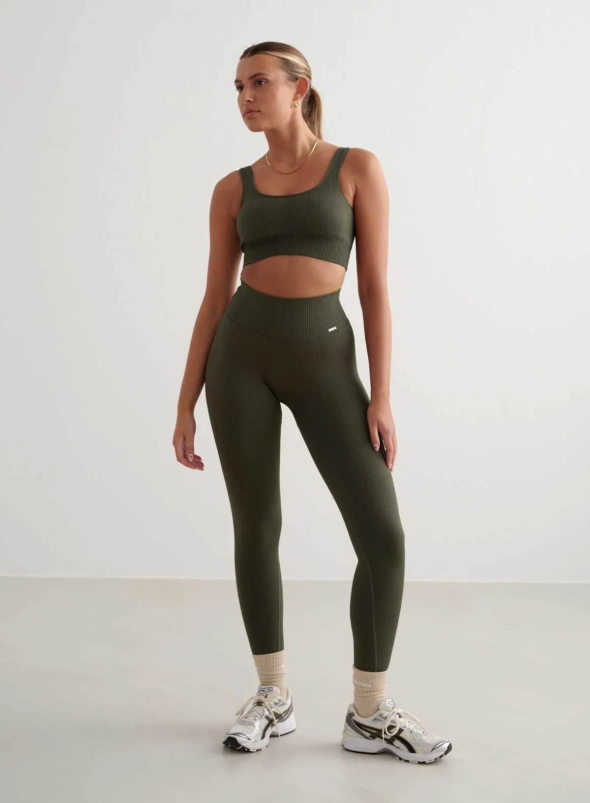 Khaki Ribbed Seamless Tights