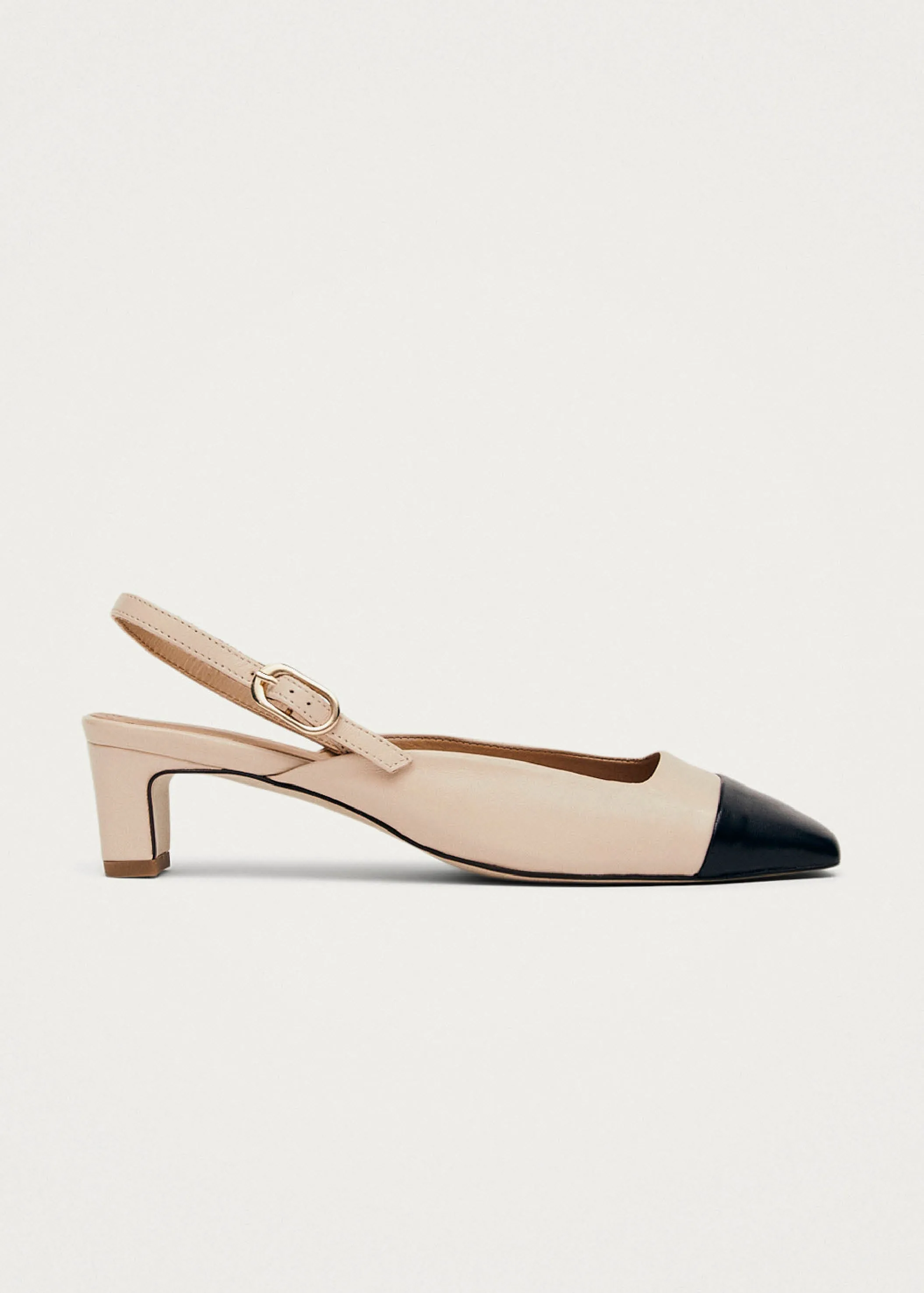 Lindy Bicolor Cream Black Leather Pumps