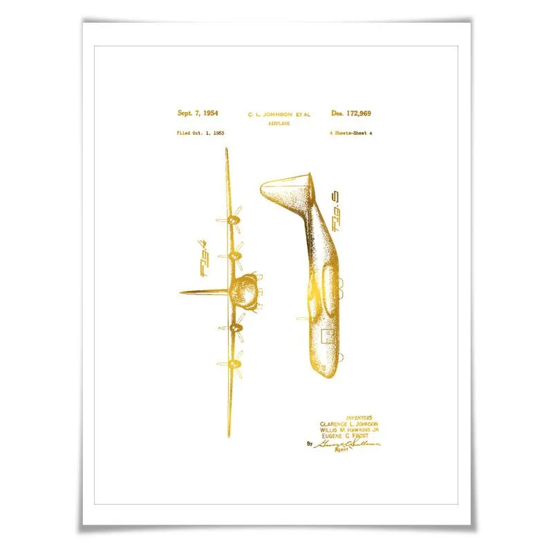 Lockheed C-130 Hercules Airplane Patent Gold Foil Art Print. 7 Foil Colours. Aviation Poster.