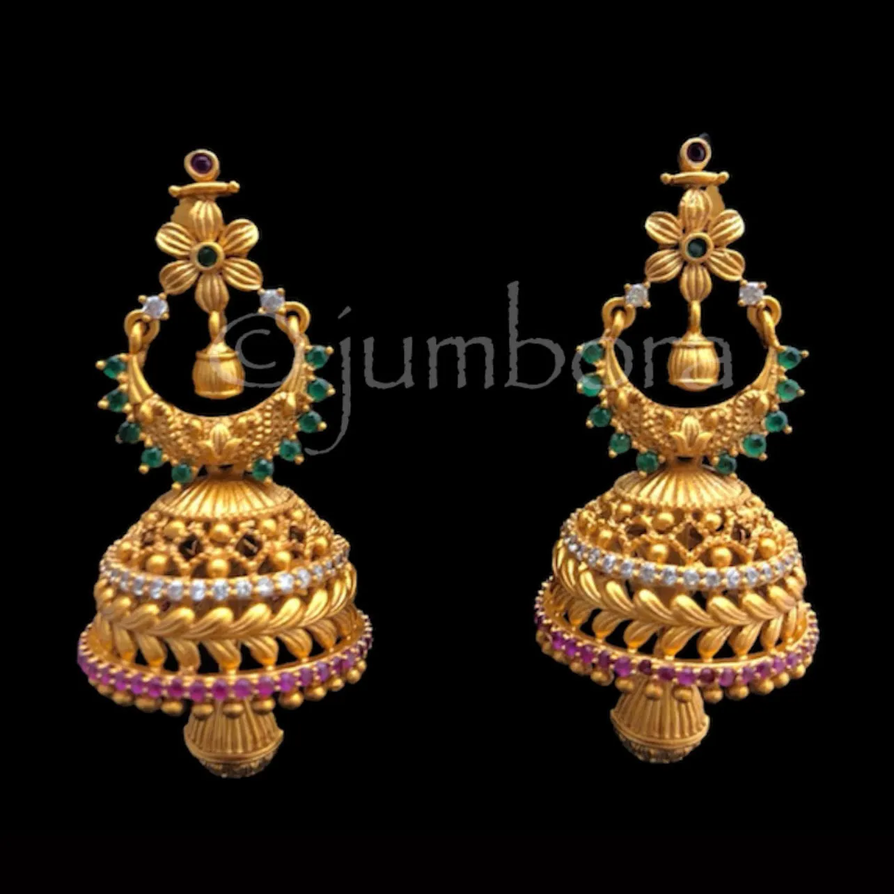 Matte Antique Jhumka with CZ stones