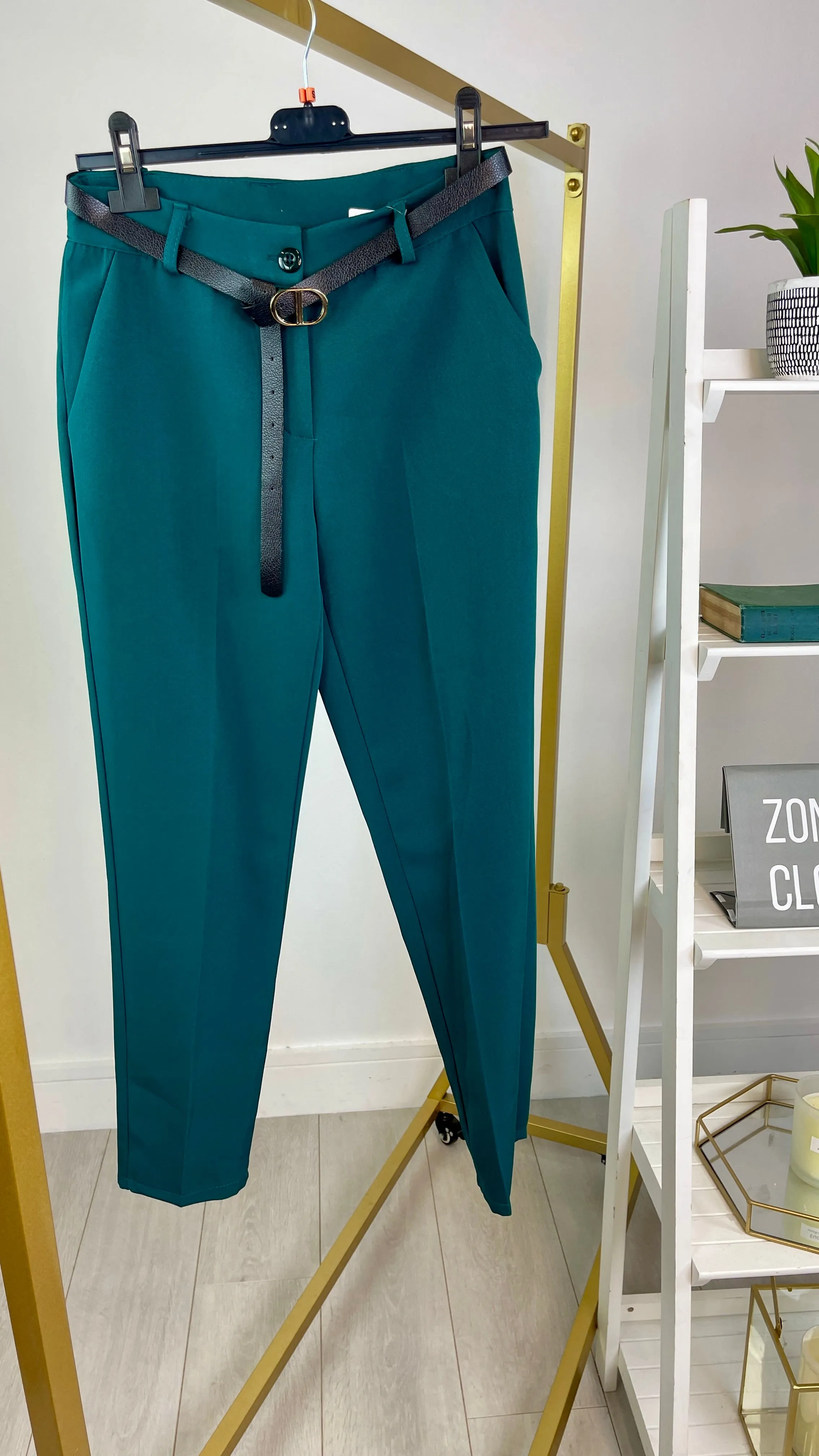 Nancy - Bottle Green Belted Trousers