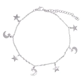 Nazma Moon & Star Charm Anklet | 925 Sterling Silver Plated