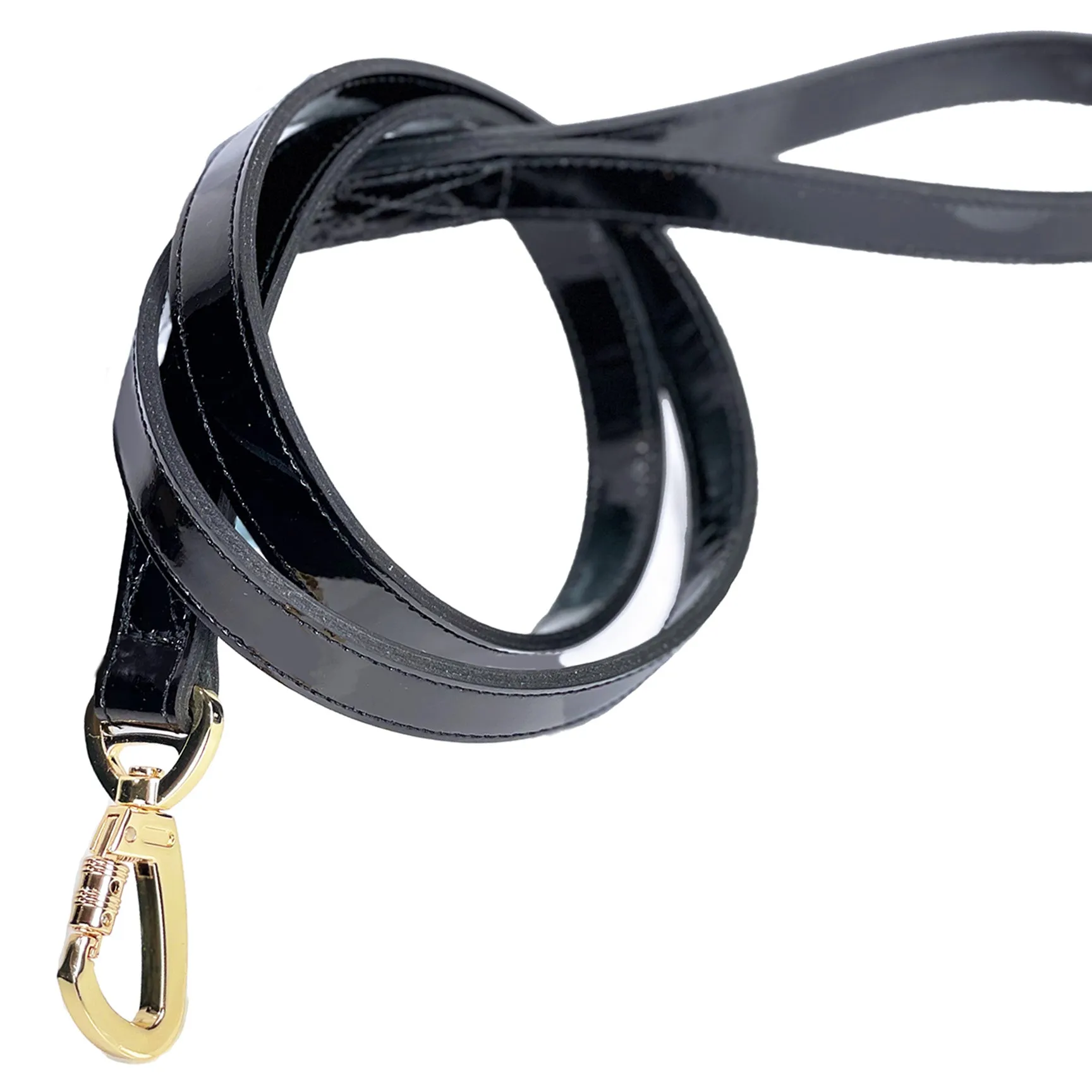 Octagon Dog Leash in Black Patent, Golden Shadow & Gold