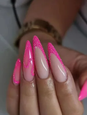 Pink Glitter Stiletto Nails