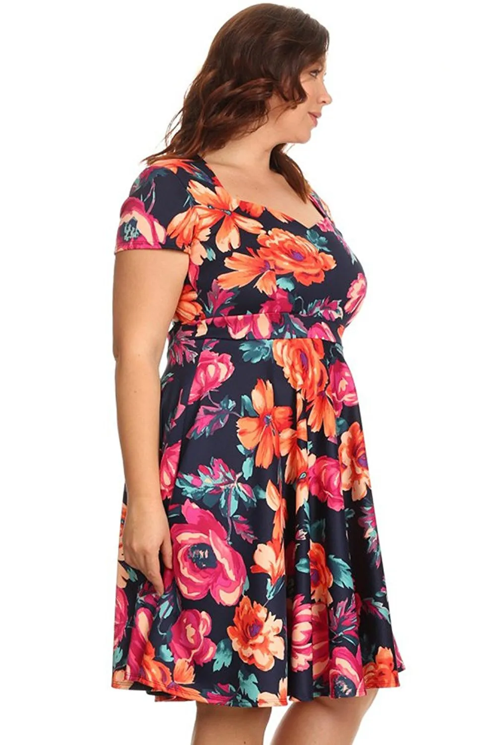 Plus Size Colorful Floral Elegant Fit & Flare Dress U.S.A