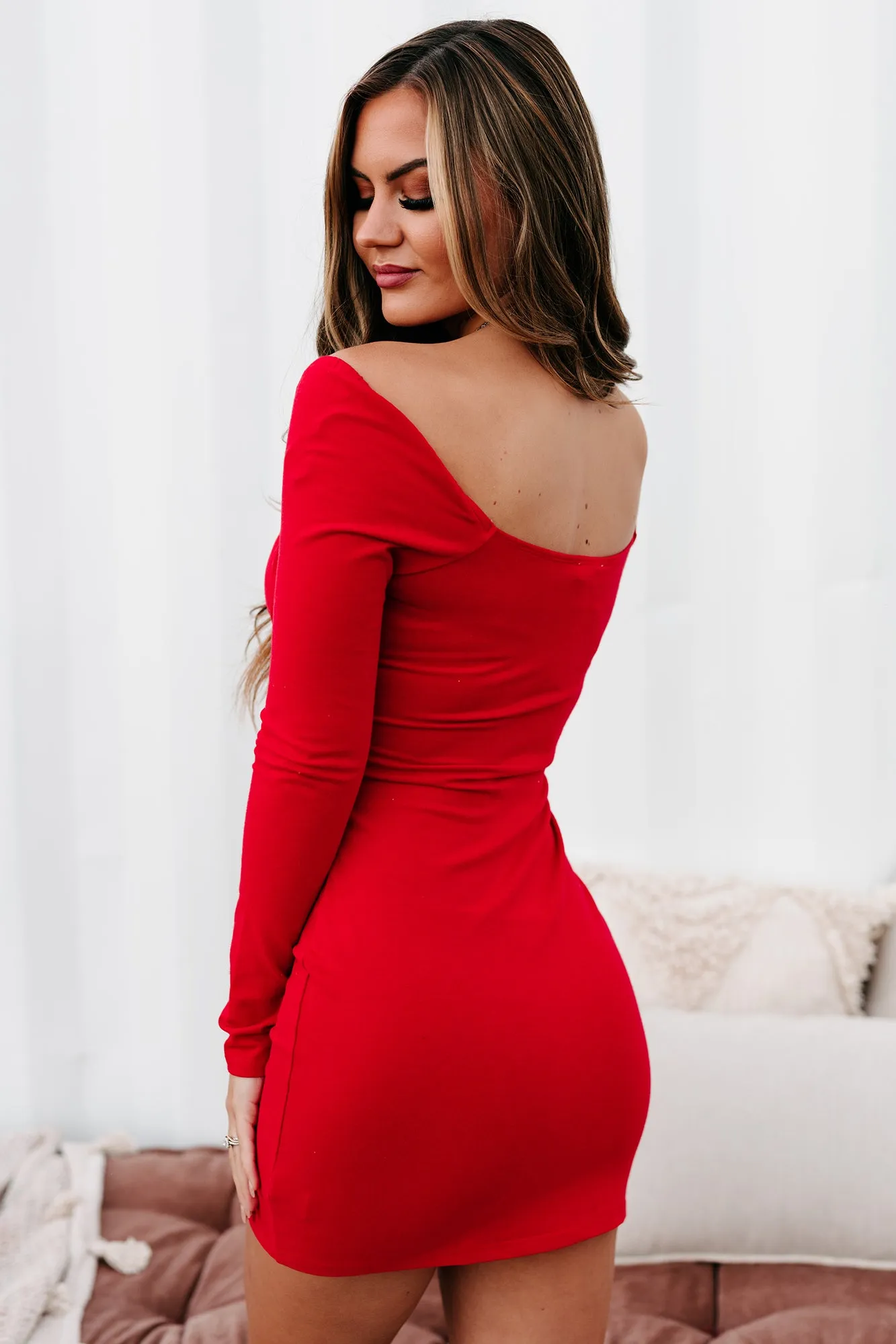 Red Long Sleeve Bodycon Mini Party Dress