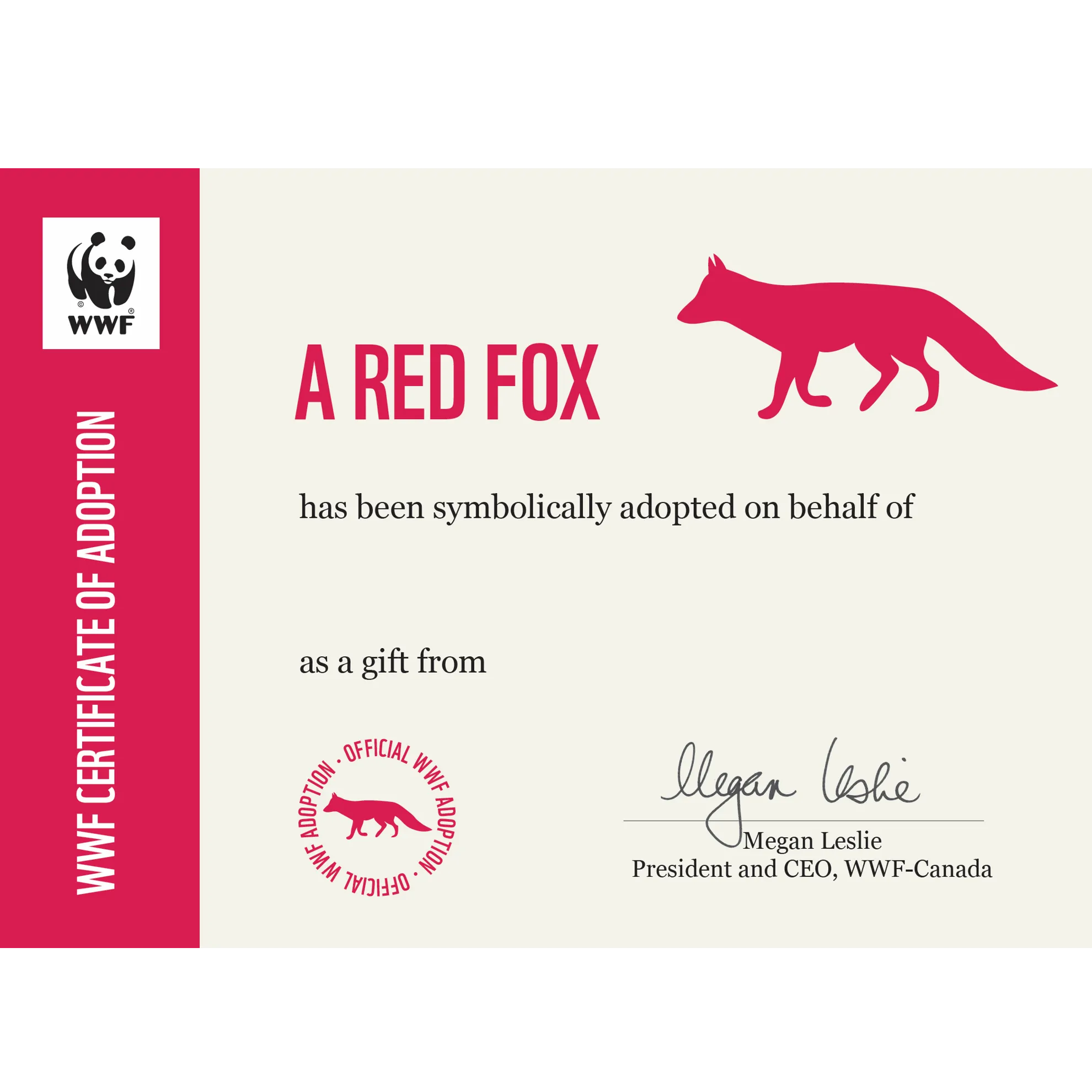 Red fox adoption card