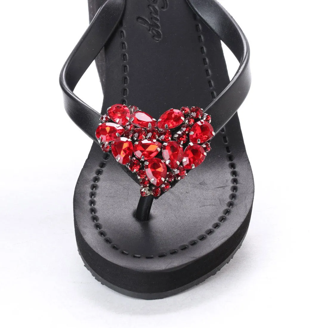 Red Heart - Rhine Stone Embellished Women's High Wedge Flip Flops Sandal