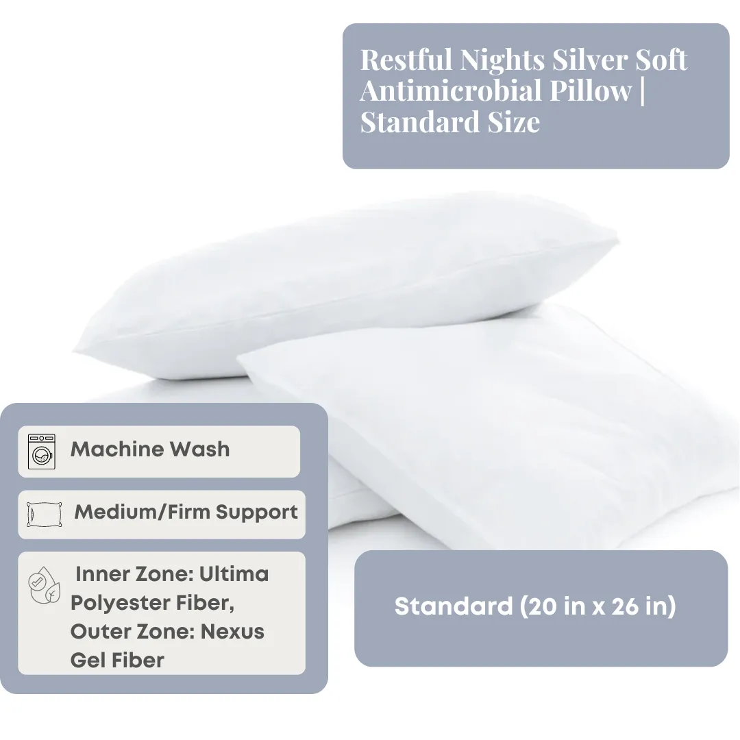 Restful Nights Silver Soft Antimicrobial Pillow | Standard Size