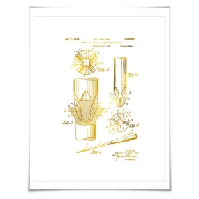 Screwdriver Gold Foil Patent Illustration. 7 Foil Colours. Tool Poster. Carpenter Construction Art