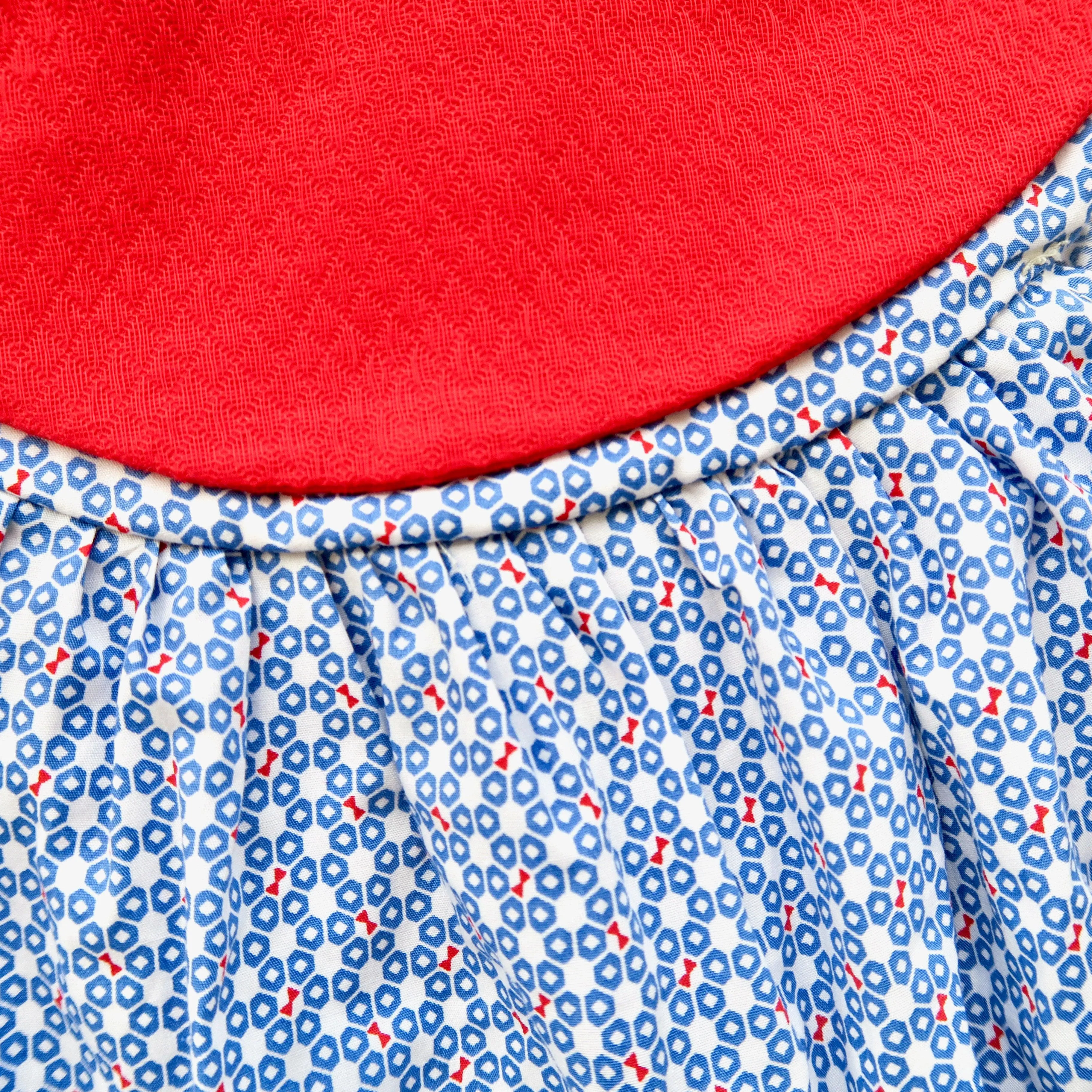 Silene Dress in Bright Red & Tiny Hexagon Blue