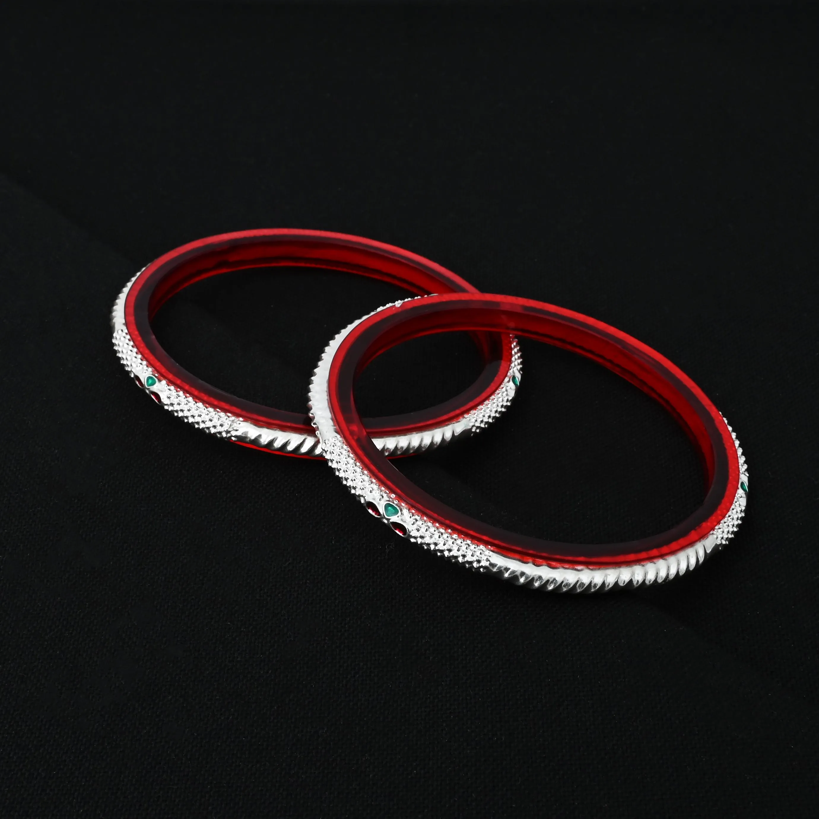 SIlver Beautiful Red Plastic Bangles In Pair