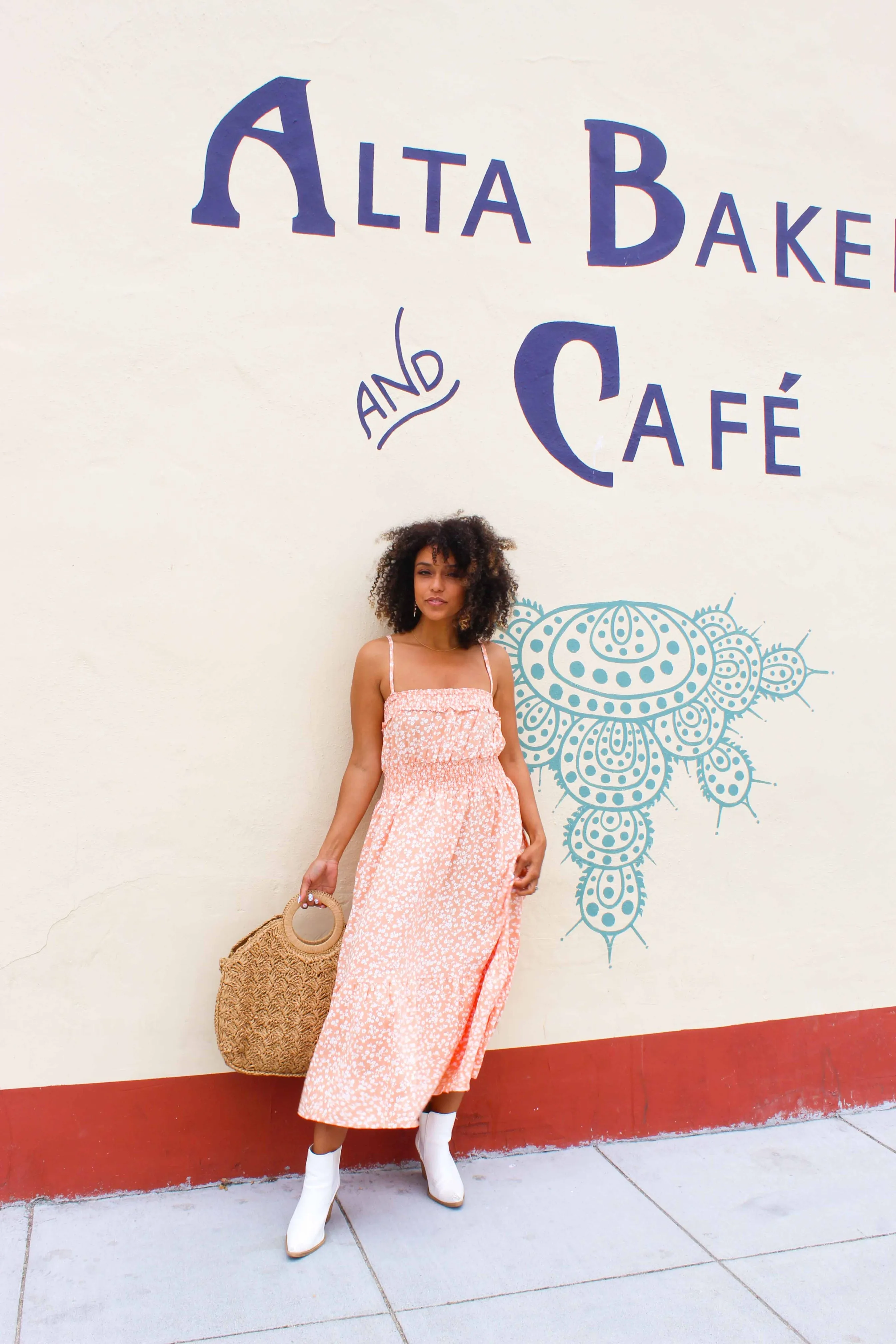 Summer Sorbet Floral Midi Dress - Peach/Ivory