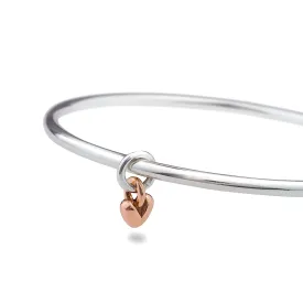 Sweetheart Silver & Rose Gold Heart Charm Bangle