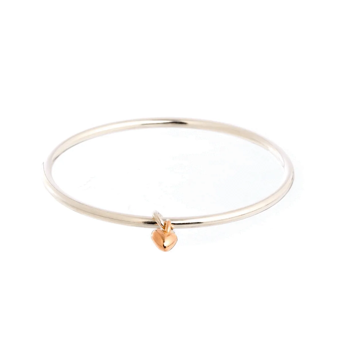 Sweetheart Silver & Rose Gold Heart Charm Bangle