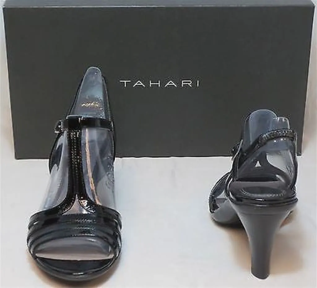 TAHARI Women's Barcelona Mid Heel Sandal - Black Patent - Multi SZ NIB - MSP $99