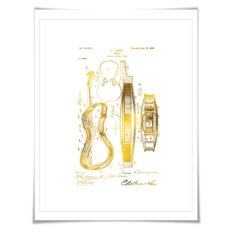 Violin Gold Foil Patent Illustration. 7 Foil Colours. Classical Music Poster. Violinist Art Print