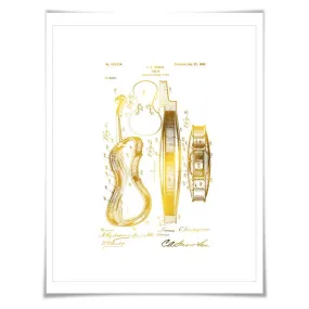 Violin Gold Foil Patent Illustration. 7 Foil Colours. Classical Music Poster. Violinist Art Print