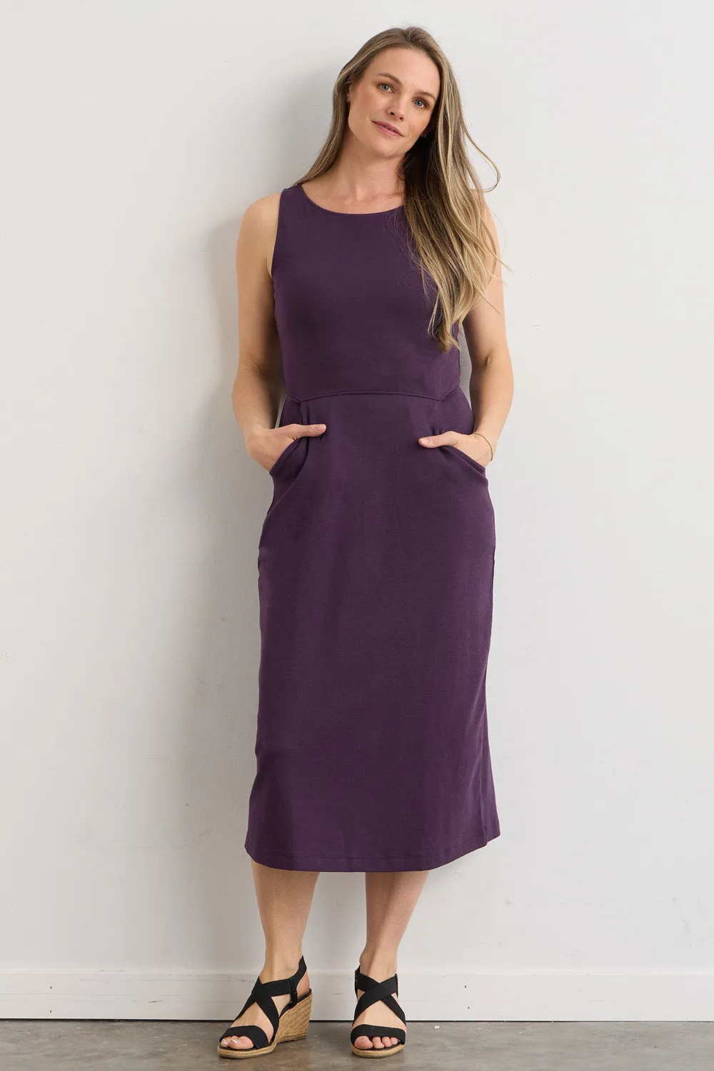 Women's 100% Organic Cotton Sleeveless Midi Dress with Pockets (Discontinued)