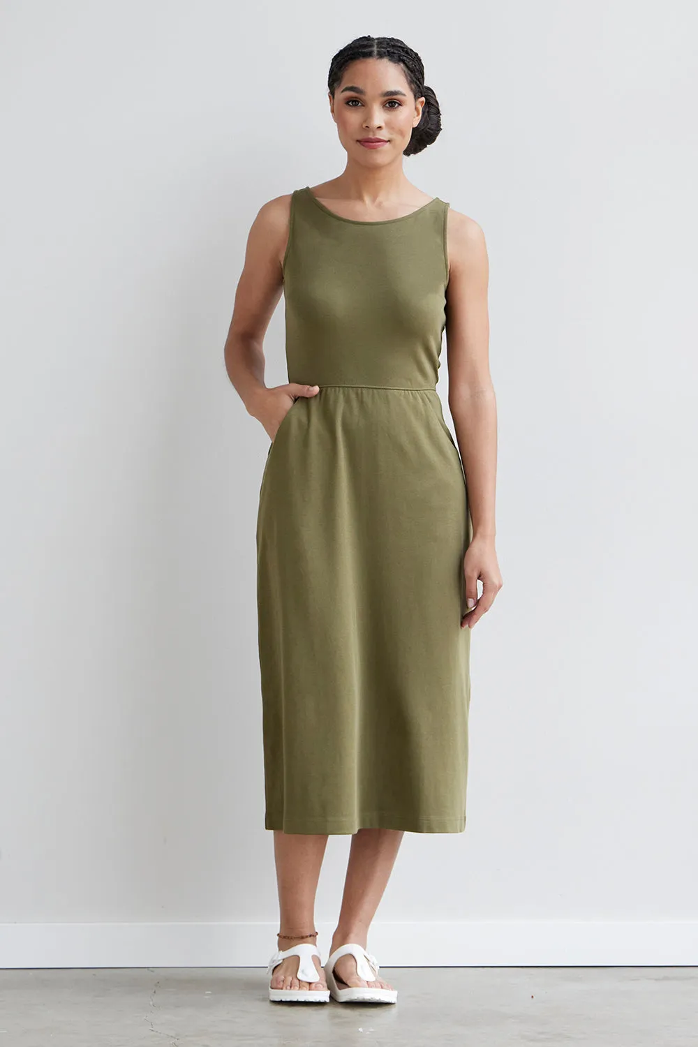 Women's 100% Organic Cotton Sleeveless Midi Dress with Pockets (Discontinued)